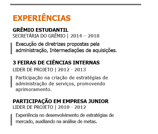 Experiências Informais e Voluntariado podem ser colocadas 